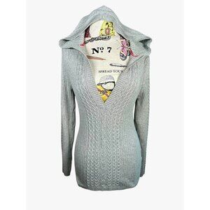 Vintage Old Navy Large Cable Knit Sweater Hoodie Womens Long Sleeve Fitted Gray